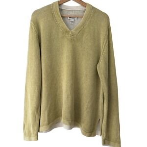 CHICOS Design Linen Cotton V-Neck Sweater Light Green Relaxed Vintage M
